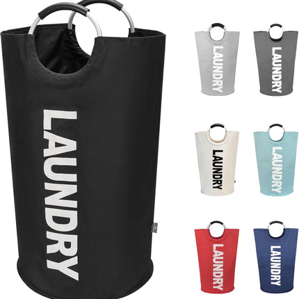 90L Large Laundry Basket – Collapsible, Freestanding, Foldable Black Hamper