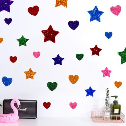 260Pcs Glitter Foam Stickers, Self-Adhesive Stars & Hearts, Kids Craft Supplies