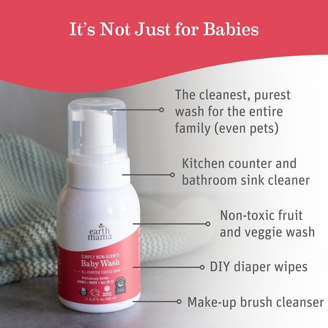 Simply Non-Scents Baby Wash, 5.3 Fl Oz – Organic Fragrance-Free Hand & Body Soap