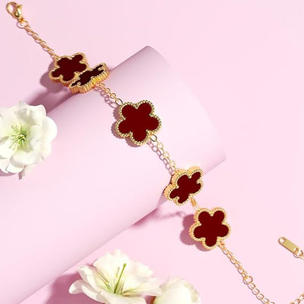 18K Gold Plated Clover Bracelet Set for Women Trendy Lucky Jewelry Gift