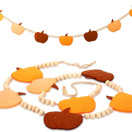 Capoda Thanksgiving Pumpkin Garland – 4ft Felt Banner with Wood Beads for Fall Decor