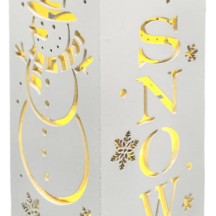 LED Lighted Christmas Snowman Decor | Wooden Table Sign with Timer