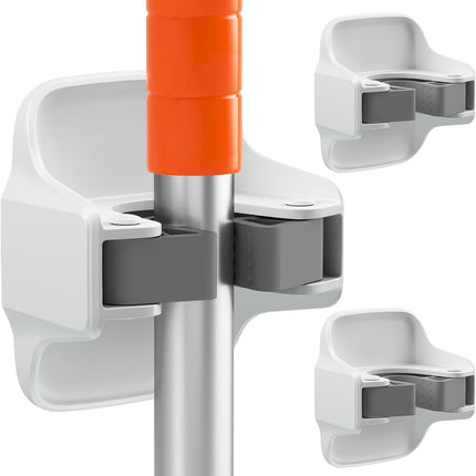 3-Pack Broom Holder – Wall Mount Mop & Dustpan Organizer, White, No Drilling