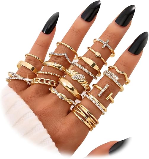 Gold, Silver & Black Knuckle Rings Set – Dainty, Stackable, Trendy Finger Rings