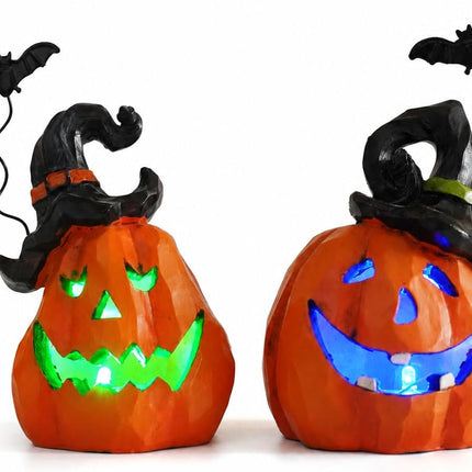 2-Piece Halloween Resin Pumpkin Decor Set, Woodcarved-Style Fall Home & Garden Decor