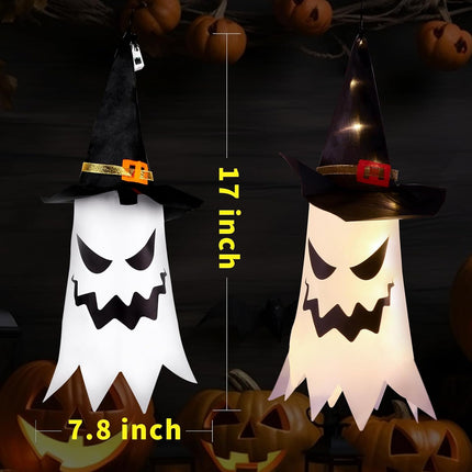 4-Piece Glowing Halloween Ghost & Witch Hat Hanging Decor for Yard, Tree & Garden