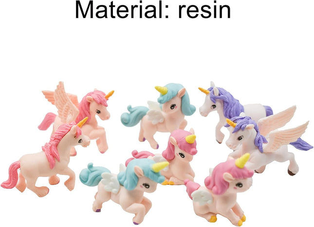 8Pcs Mini Flying Horse Unicorn Figurines – Cake Toppers & Fairy Garden Decor