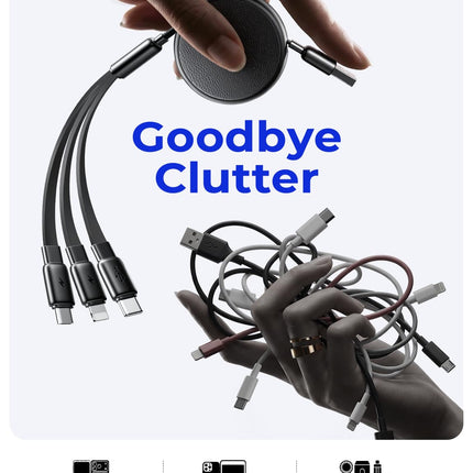 3 in 1 Retractable Charging Cable with Type C Micro USB & Lightning Ports