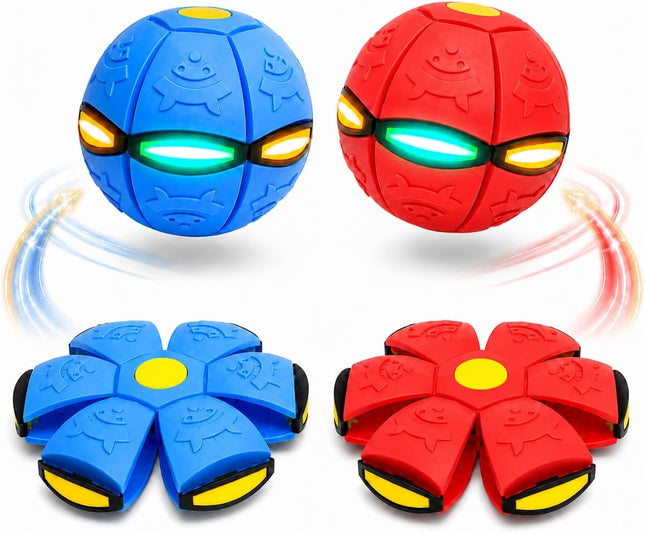 2 Pack LED Magic Bouncing Ball and Transforming Flying Disc Toss Catch Outdoor Game