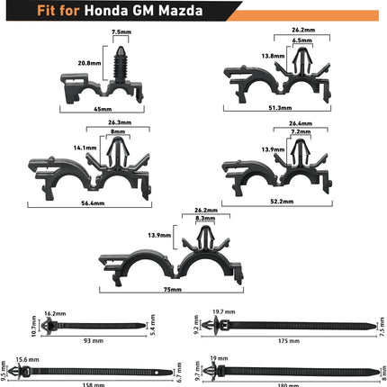 130PCS Car Wire Loom Routing Clips, 9 Sizes Wiring Harness Clips for Honda GM Mazda