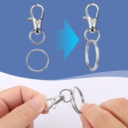70PCS Swivel Lobster Claw Clasps Keychain Hooks & Key Rings Silver Set
