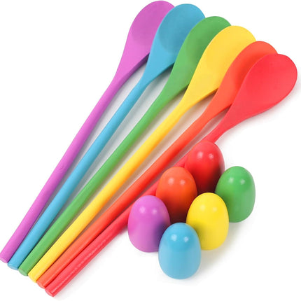 12PCS Egg and Spoon Race Game Set Wooden Relay Game for Kids Parties