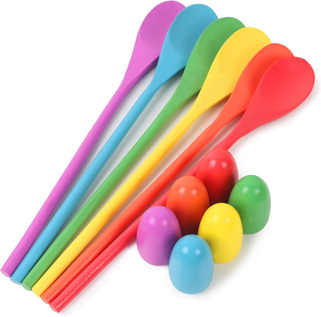 12PCS Egg and Spoon Race Game Set Wooden Relay Game for Kids Parties