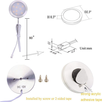 12V LED Under Cabinet Puck Light – Plug-In with Manual Switch, Daylight White