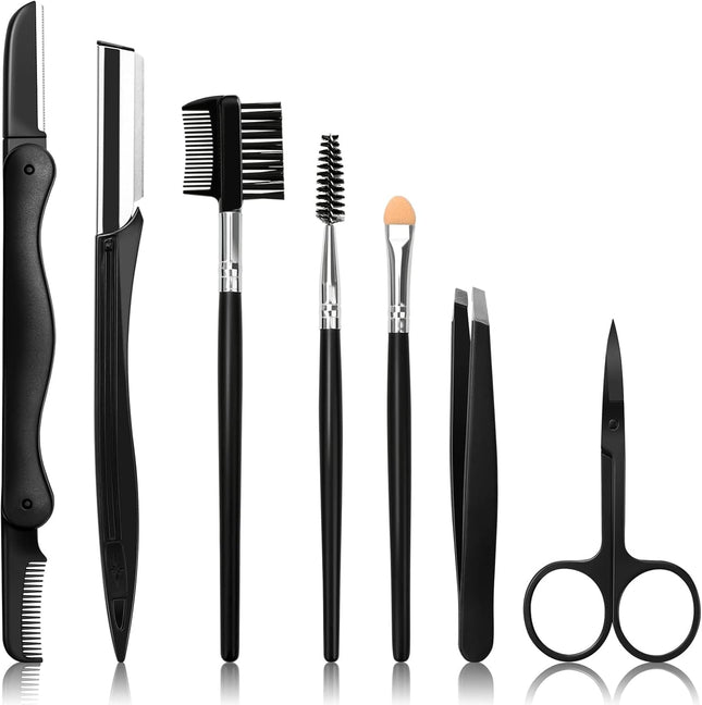 7-in-1 Eyebrow Razor Kit – Brow Trimmer, Scissors, Tweezers, Brush, and Plastic Box