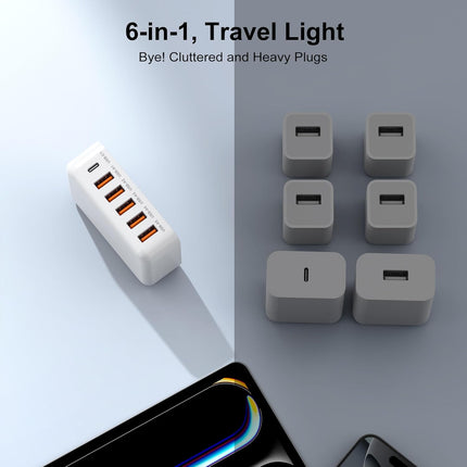 60W 6-Port USB-C Charging Station – Fast Multi-Device Charger for iPhone, iPad & Smartphones