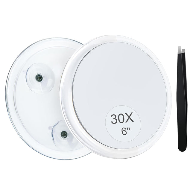 30X Magnifying Suction Cup Mirror – 6" Makeup, Eyebrow Plucking, Travel-Ready