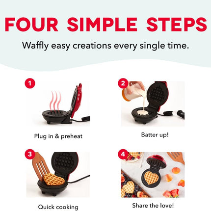 Mini Waffle Maker with Nonstick Plates Creative Homemade Treats Red Heart