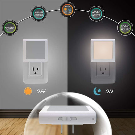 2 Pack Plug-In LED Night Lights – Warm White, Dusk to Dawn, Adjustable Brightness