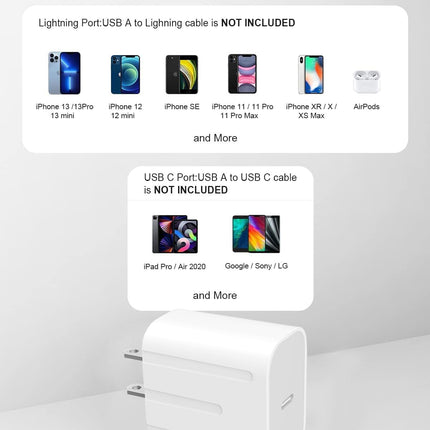 2-Pack 20W USB-C Fast Charging Adapter – Compatible with iPhone, iPad, Galaxy & More (White)