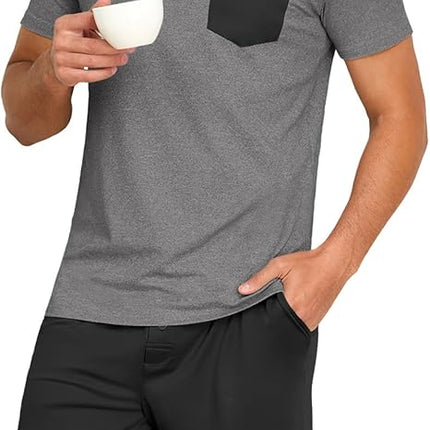 Men’s Summer Pajama Set Short Sleeve Shirt & Shorts Lightweight Sleepwear