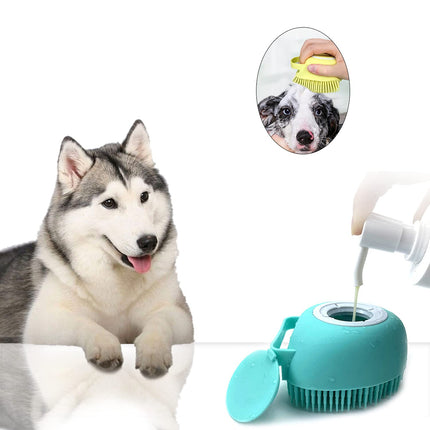 Pet Grooming Brush with Soap Dispenser – Soft Silicone for Dogs & Cats (Pink)