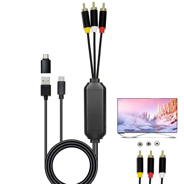 6FT USB-C to RCA Cable Adapter – Screen Mirroring with USB A/C Charging