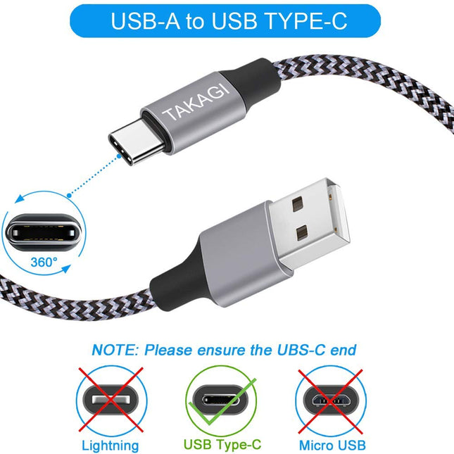 3-Pack 6ft USB C Fast Charging Cable, Nylon Braided USB A to Type C Cord