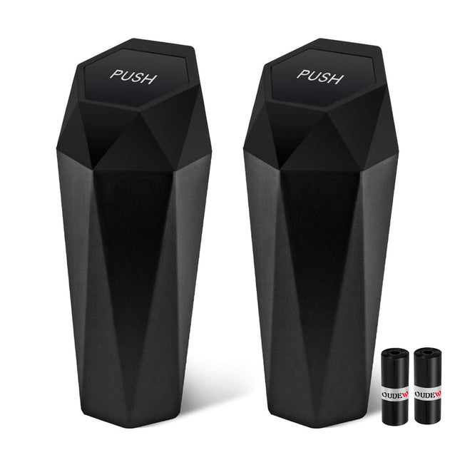 2 Pack Car Trash Can with Lid, Leakproof, 30 Bags, Black, Small Auto Organizer