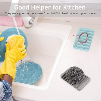 3-Piece Silicone Soap Dish Set Self-Draining Soap Savers in White Grey Teal