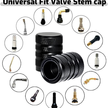 4-Piece Black Tire Valve Stem Caps – Aluminum, Corrosion-Resistant, Universal Fit