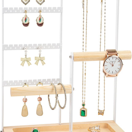 Jewelry Holder Stand – 4-Tier Earring, Necklace & Bracelet Organizer, White