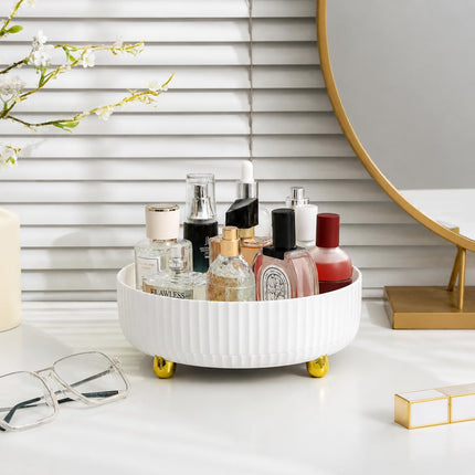 360° Rotating Makeup Perfume Organizer, Ivory White Lazy Susan Skincare Storage Tray