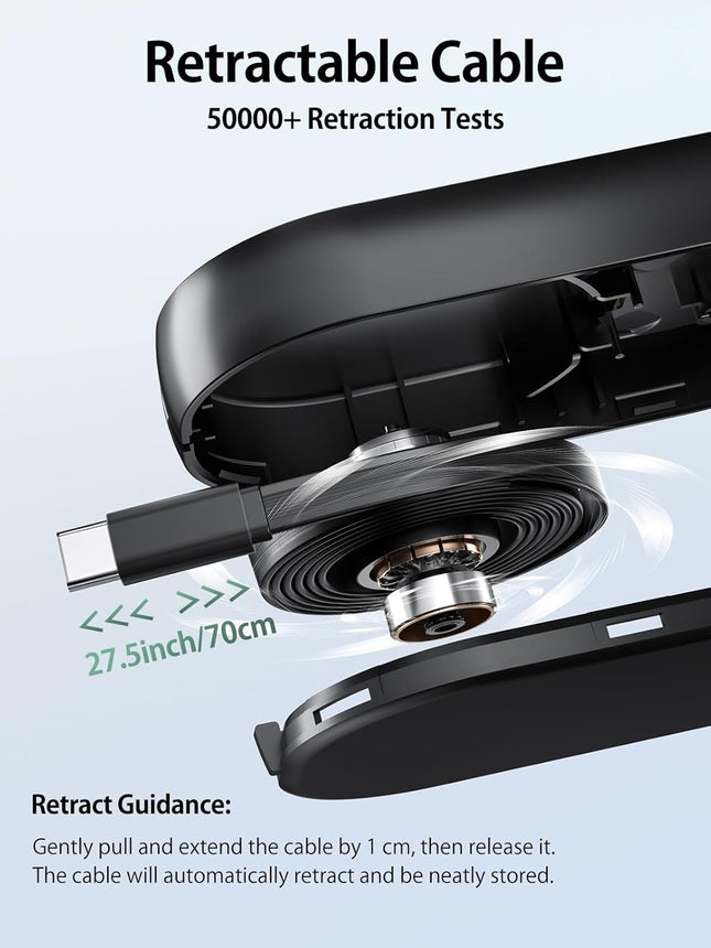 Apple Watch Charger, Retractable USB-C & USB-A Cord, Fast Magnetic Charging