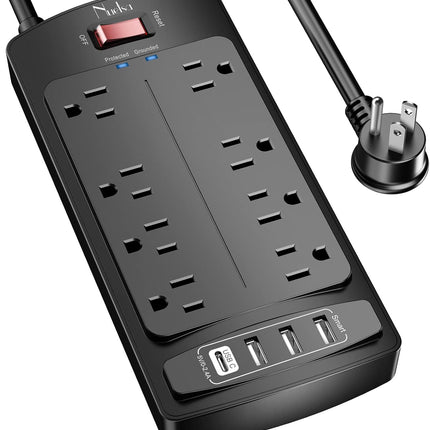 Nuetsa Surge Protector Power Strip – 8 Outlets & 4 USB Ports, 6FT Cord
