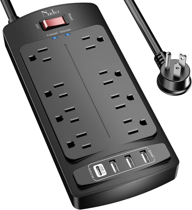 Nuetsa Surge Protector Power Strip – 8 Outlets & 4 USB Ports, 6FT Cord