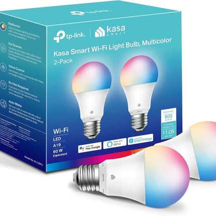 Smart WiFi Light Bulbs 2-Pack, A19 60W 800LM RGB Color Changing, Alexa & Google