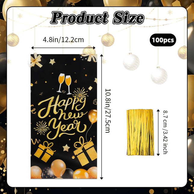 100-Piece Black & Gold Candy & Snack Bags – Twist Tie Goodie Bags