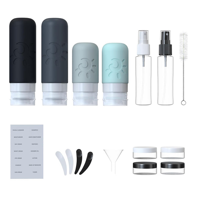 18-Pack TSA Travel Bottles – Leakproof Silicone Containers for Toiletries