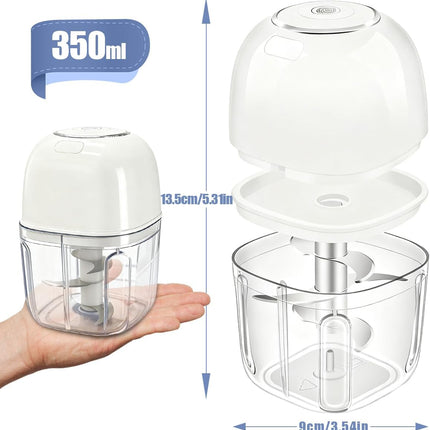350ml Electric Garlic Chopper USB Rechargeable Mini Food Processor with 6 Blades