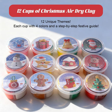 Christmas Stocking Stuffer Air Dry Clay Kit 12 Cups 8 Tools DIY Ornaments