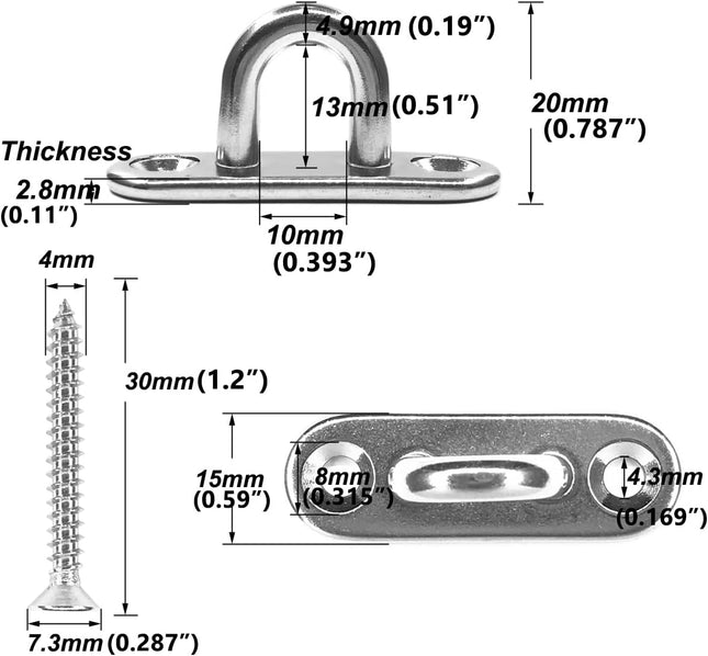 8PCS 304 Stainless Steel Pad Eye Hooks & Snap Hooks – Ceiling Hooks for Shade Sail & Lights