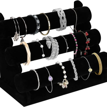 Velvet Bracelet Holder 3 Tier Jewelry Stand Black T Bar Organizer