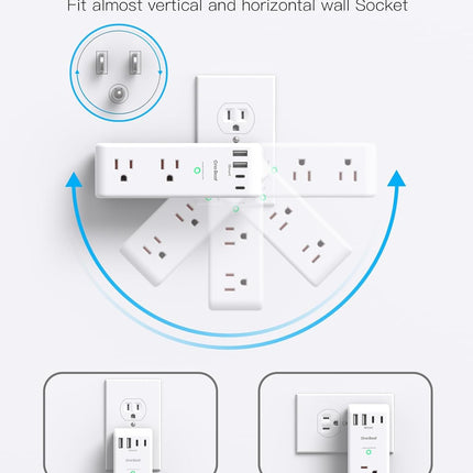 Surge Protector Outlet Extender – 6 AC Outlets, 4 USB (2 USB-C), Rotating Plug
