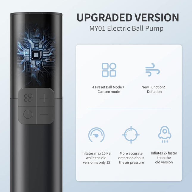 MY01 Electric Ball Pump with LCD Gauge Auto Inflator Max 15 PSI Portable