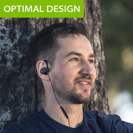 Wired Earbuds with Microphone In-Line Volume Control Ear Hook Black
