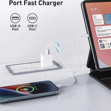 2-Pack 20W USB-C Dual-Port Fast Wall Charger – Foldable Plug for iPhone & Samsung