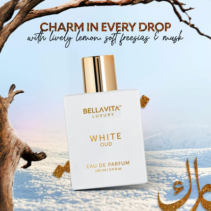 BellaVita Luxury White Oud Unisex Eau de Parfum 100ml Citrus Amber Musk Perfume