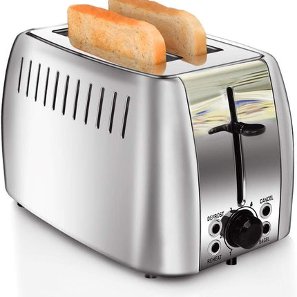 750W 2-Slice Bagel Toaster with 6 Browning Settings and Defrost Function