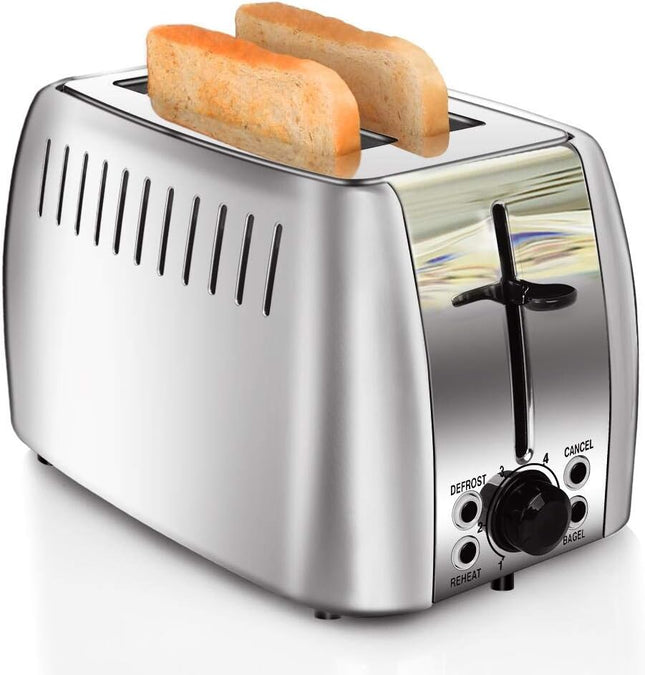 750W 2-Slice Bagel Toaster with 6 Browning Settings and Defrost Function